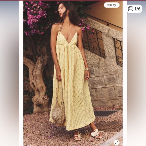Free People Dresses & Skirts - Free People Primmy yellow midi dress textured jacquard summer casual large new